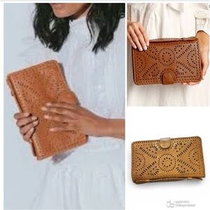 Cleobella Mexicana leather hand tooled clutch